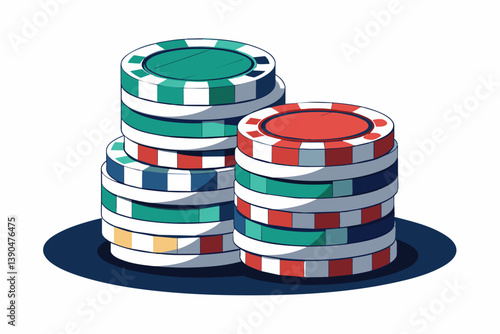 Stacked poker chips in various colors sit on a dark surface, highlighting the vibrant allure of casino gaming during a lively poker session.