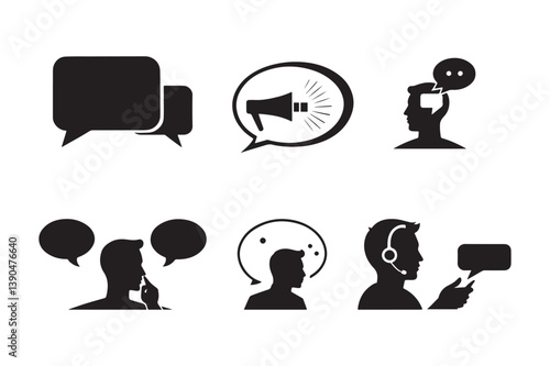 Communication Icons Vector Set Talking, Speaking, Chat, Support, Dialogue Silhouettes