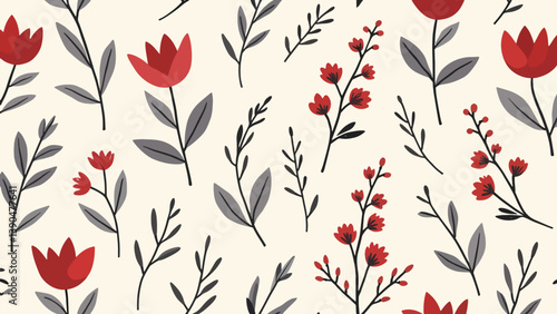 Flowers color seamless Pattern in Scandinavian 