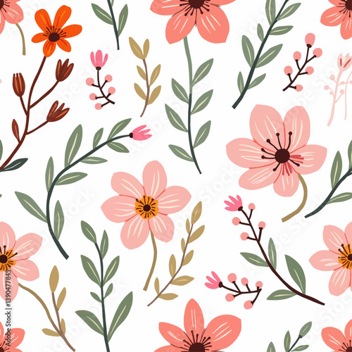Flowers color seamless Pattern in Scandinavian 