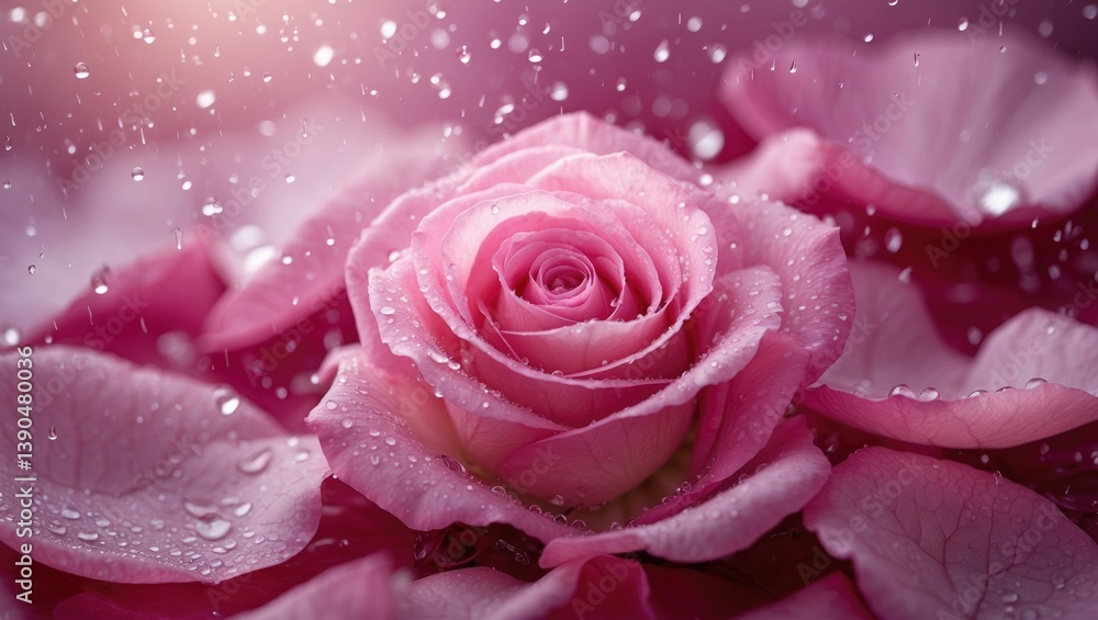 Fresh pink rose petal backdrop featuring water droplets. Fresh pink rose petal backdrop featuring water droplets.