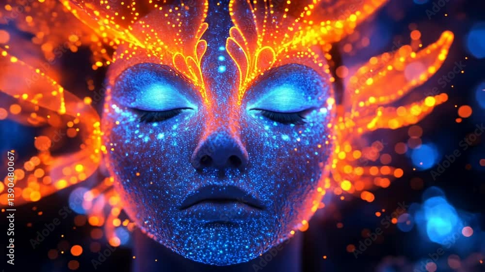 Glowing Face with Fiery Crown, Abstract Art Glowing Face with Fiery Crown, Abstract Art