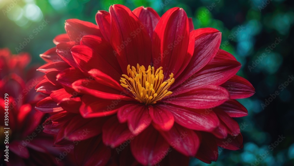 The vivid red zinnia flowers in the garden closeup. The vivid red zinnia flowers in the garden closeup.
