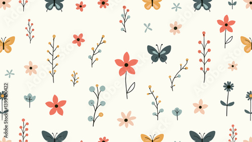 Flowers color seamless Pattern in Scandinavian 