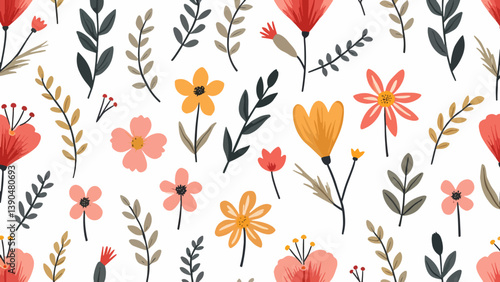 Flowers color seamless Pattern in Scandinavian 