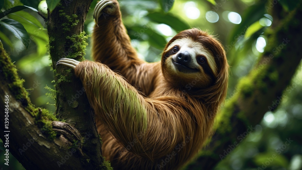 Fototapeta premium The brown-throated sloth is a type of three-toed sloth located in the Neotropical region.