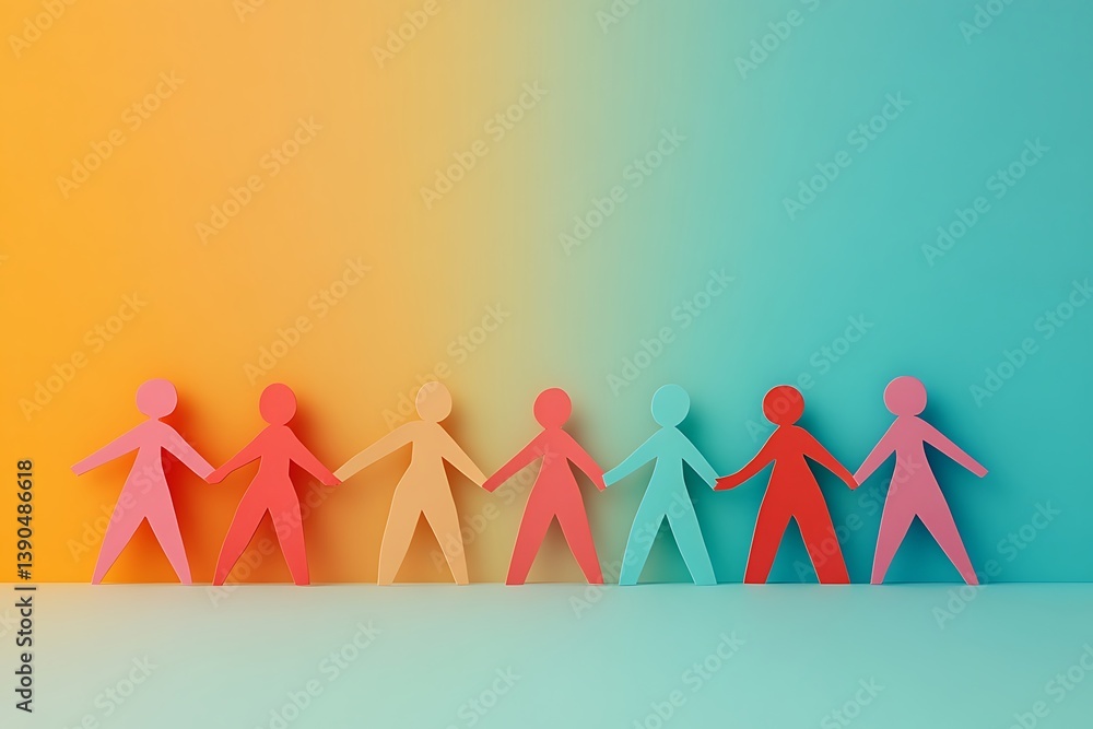 Diverse Paper People Holding Hands Unity Background Diverse Paper People Holding Hands Unity Background