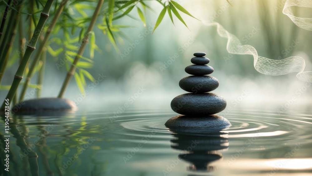 Fototapeta premium Still life in a spa featuring zen stones and bamboo.