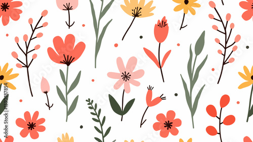 Flowers color seamless Pattern in Scandinavian 