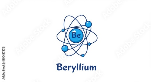 Beryllium atom illustration with electron orbitals for educational and scientific use
