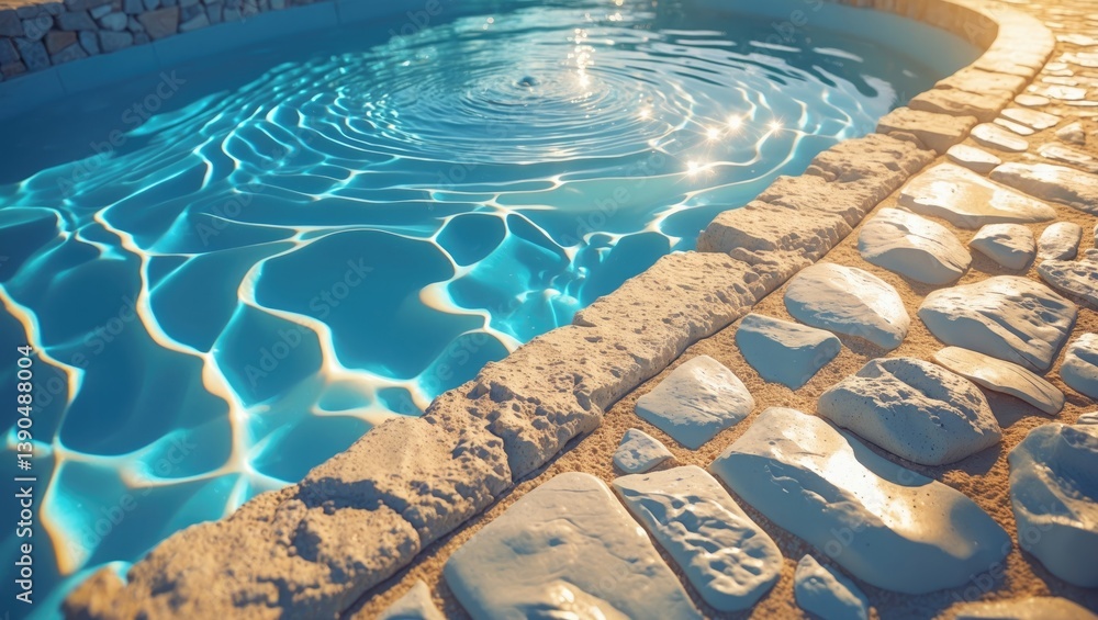 Obraz premium The edge of the pool on a bright day. Aerial view, blank space.