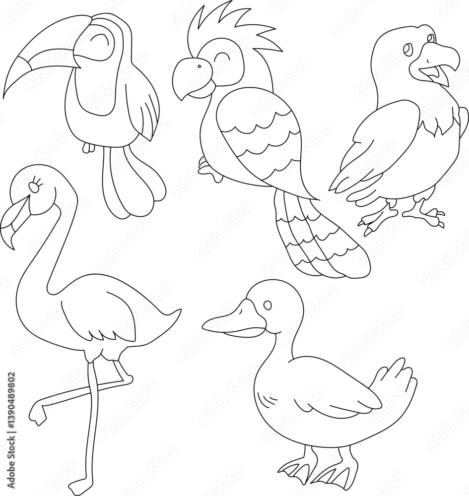 Obraz premium Birds Clipart Set: Hand-drawn Birds Illustrations: Doodle Cartoon Birds for Crafters, Designers, and DIY Lovers.
