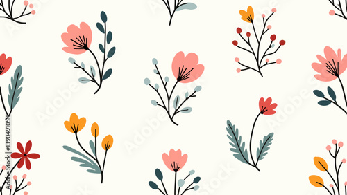 Flowers color seamless Pattern in Scandinavian 