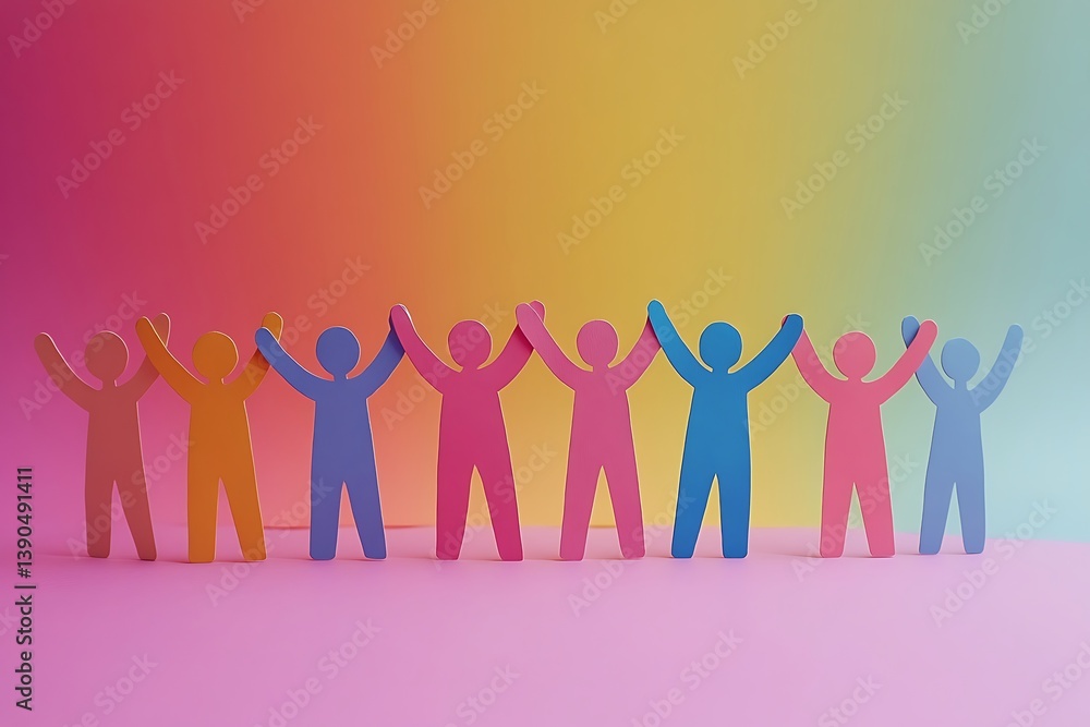 Diverse Paper People Joined Hands Teamwork Success Diverse Paper People Joined Hands Teamwork Success