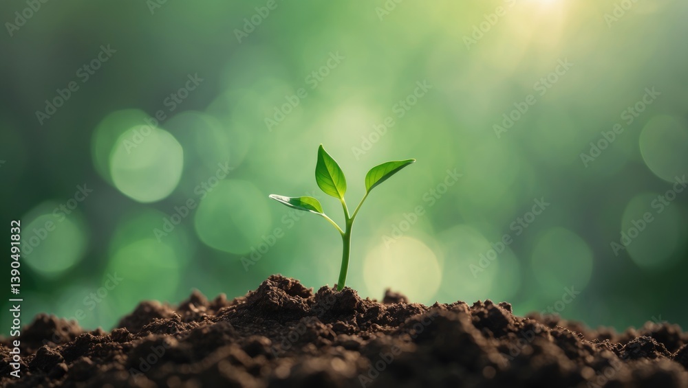 Small trees are emerging in the sunlight, warm in the morning, the concept of preserving the world. Small trees are emerging in the sunlight, warm in the morning, the concept of preserving the world.