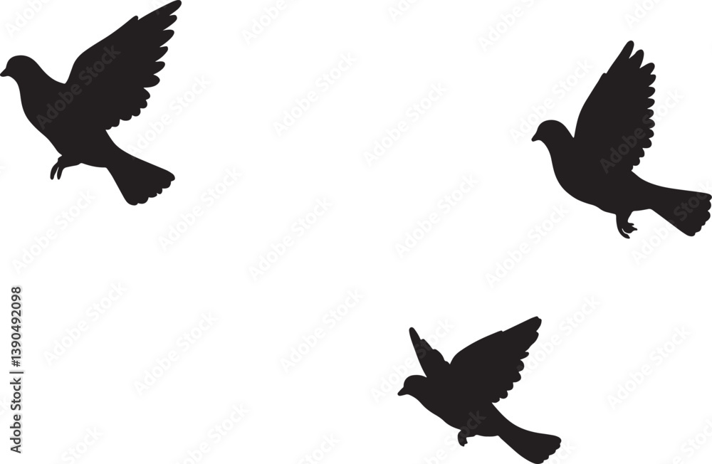 Obraz premium Flying Pigeon Silhouette Vector Birds Clipart Design 
