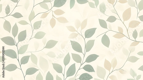 Seamless pastel green and beige leaf pattern.