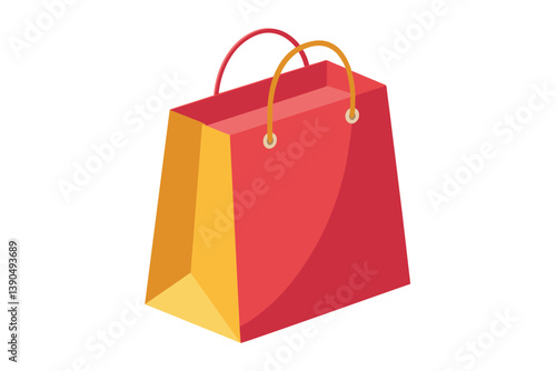 A vibrant shopping bag features a striking design with red and yellow colors and two sturdy handles, perfect for carrying goods during shopping trips.