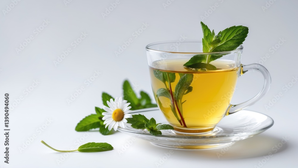 Calming herbal tea mixture featuring mint and chamomile. Isolated on background. Calming herbal tea mixture featuring mint and chamomile. Isolated on background.