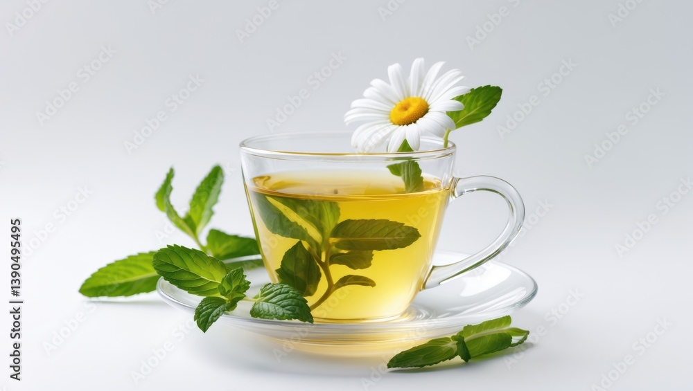 Soothing herbal tea mixture featuring mint and chamomile. Isolated on a background. Soothing herbal tea mixture featuring mint and chamomile. Isolated on a background.