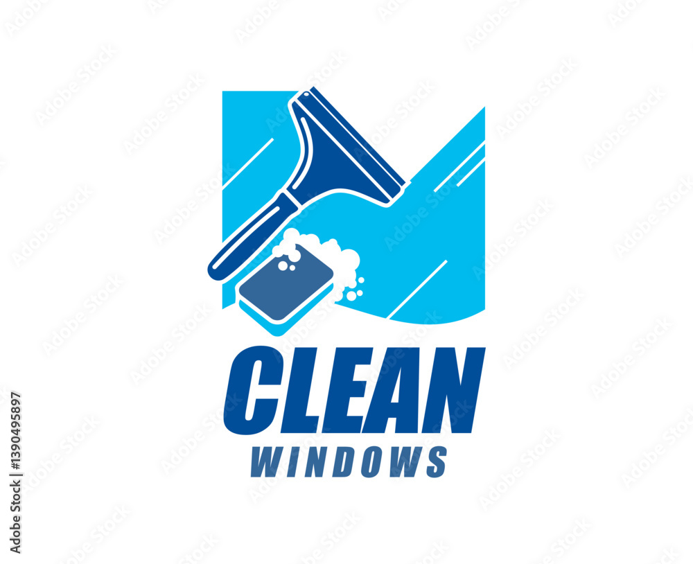 Windows washing and cleaning service icon, featuring a squeegee wiping a glass with a sponge and soap bubbles. Vector emblem with bold, clean typography emphasizes wash and strong brand identity Windows washing and cleaning service icon, featuring a squeegee wiping a glass with a sponge and soap bubbles. Vector emblem with bold, clean typography emphasizes wash and strong brand identity