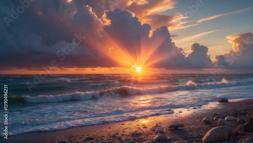 Fototapeta Naklejka Na Ścianę i Meble -  Starting the day with a serene stroll, thereâ€™s nothing quite like the sound of waves and the fresh breeze to refresh the mind and nurture the soul.