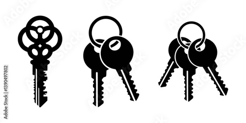 Keys silhouette collection. Key icon, Key Icon Vector Design on White Background, Key Silhouettes, Key icon in generic style. Access keys concept, Black key icon set vector silhouette design isolated.