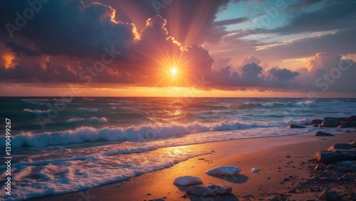 Fototapeta Naklejka Na Ścianę i Meble -  Starting the day with a serene walk, nothing compares to the sounds of waves and a fresh breeze to refresh the mind and uplift the soul.