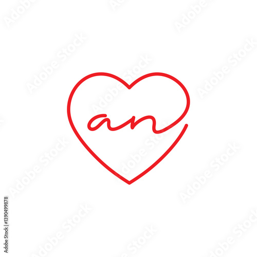 Heart and lowercase Letter AN Logo Design 001