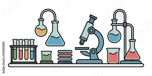 Flat Illustration. An illustration set of experimental tools used in science classes and research. Vector Illustration Design, chemical laboratory experiment set vector illustration isolated on white 