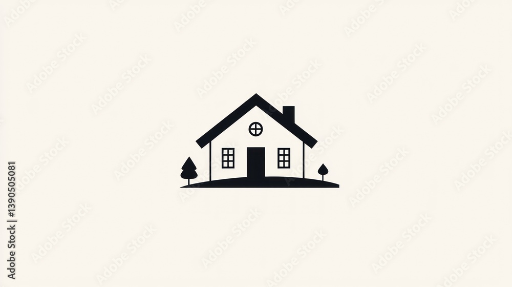 Simple House Icon, Rural Scene, Flat Design, Graphic Element, Minimalist Style, Background Use, Web Design, Illustration Simple House Icon, Rural Scene, Flat Design, Graphic Element, Minimalist Style, Background Use, Web Design, Illustration
