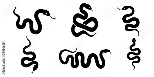 Set of snake silhouette cobra wildlife icons hand drawn illustration, African rock python animal silhouette vector art set design, Snake Silhouette vector set on white background, Snake Silhouette.