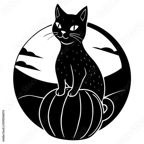 Fall vector bundle of cat and pumpkin in silhouette. Great for seasonal t-shirt and mug designs.