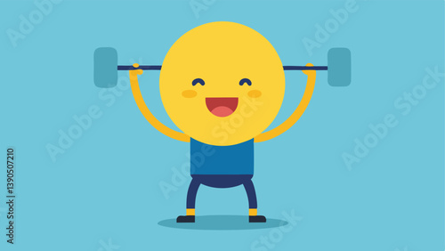 Funny Workout A character lifting weights but instead of a barbell theyre lifting a giant laughing emoji depicting humor as a form of strength training.