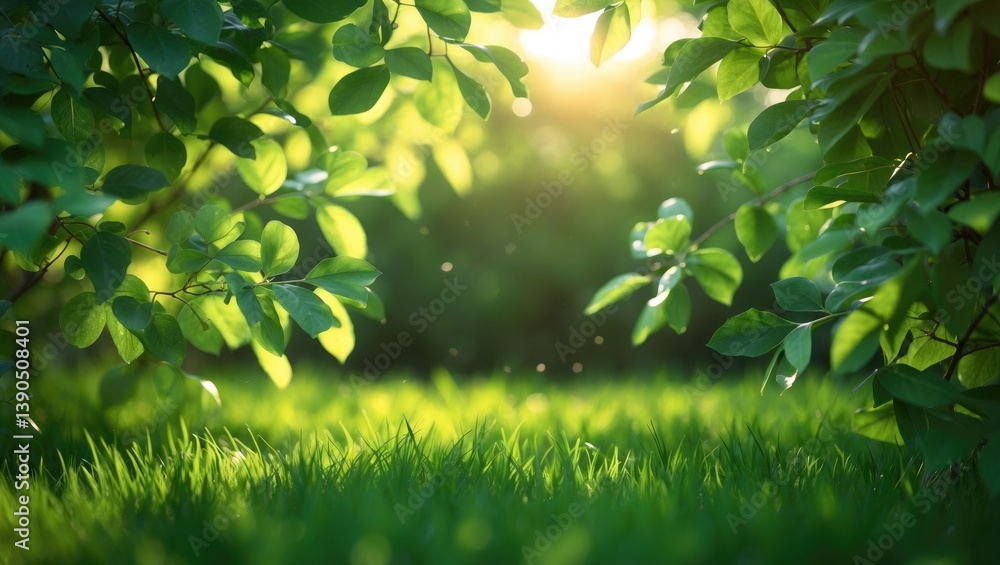 Spring summer background featuring a frame of grass and leaves in nature. Vibrant lush green grass on the meadow during morning sunlight outdoors, with space for text. Spring summer background featuring a frame of grass and leaves in nature. Vibrant lush green grass on the meadow during morning sunlight outdoors, with space for text.