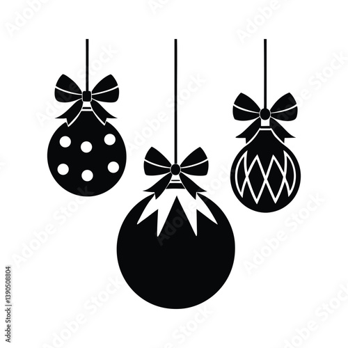 hanging Christmas ornaments with bows and ribbons in vector style