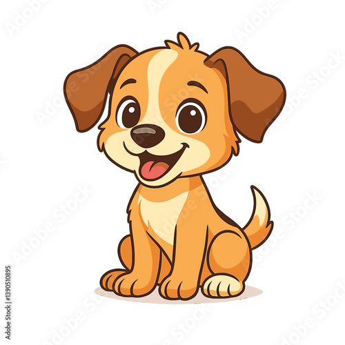 Cute cartoon dog smiling while sitting on a white background  
