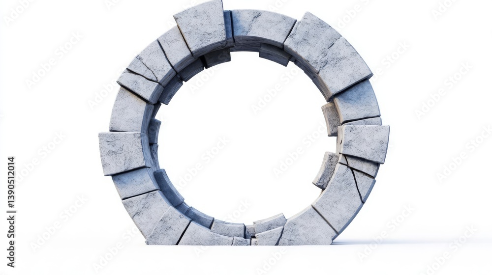 Fototapeta premium Abstract stone structure resembling a circular gateway, showcasing modern architectural design and creativity.