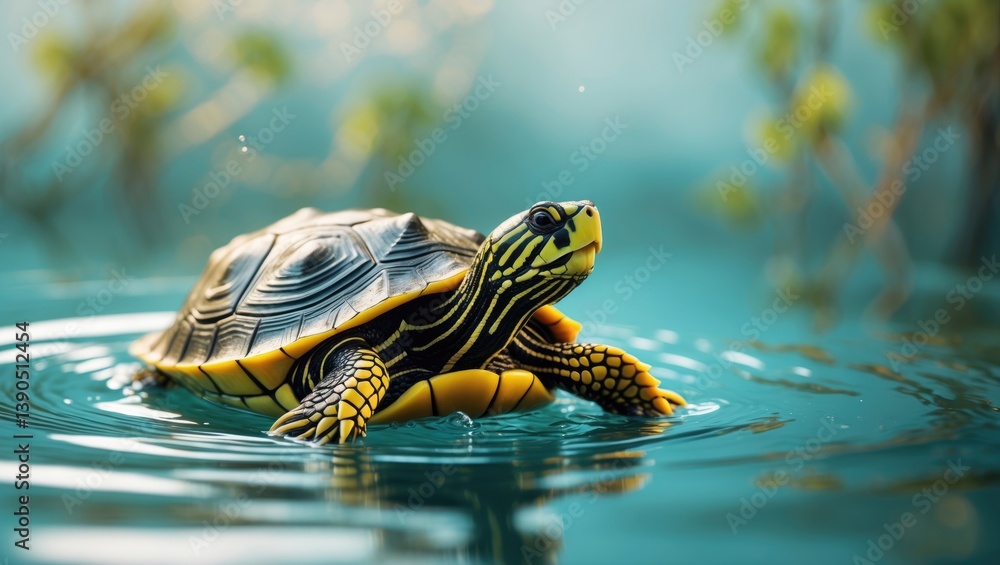 Fototapeta premium turtle reptile water moving gradually