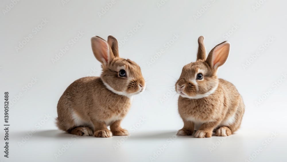 Fototapeta premium Two little rabbits on a white background, isolated.