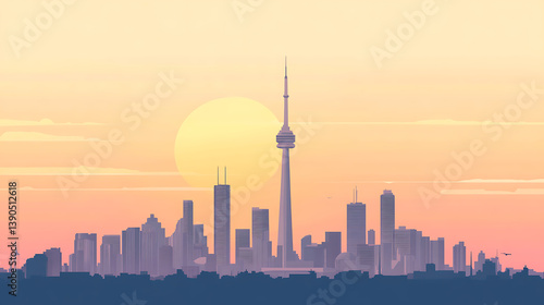 Toronto skyline sunset illustration.