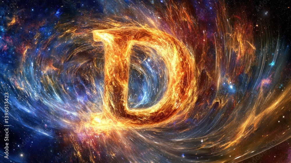 Obraz premium Fiery cosmic letter D