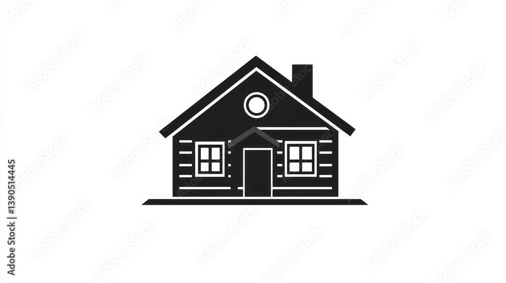 Simple Silhouette of a Classic Wooden Cabin Simple Silhouette of a Classic Wooden Cabin