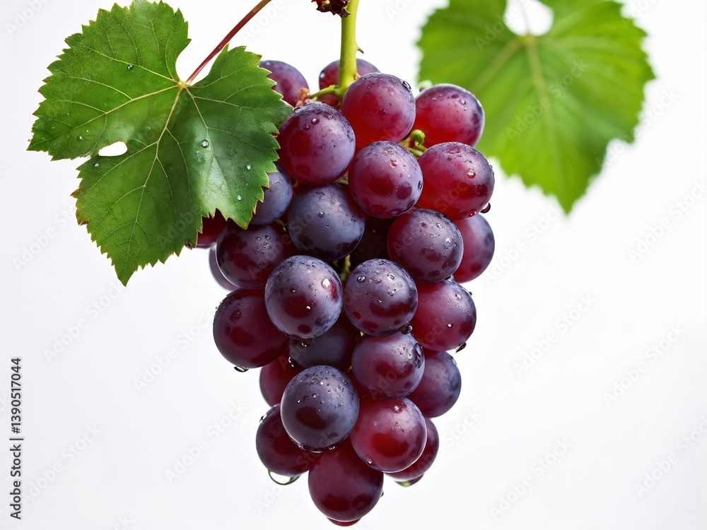 Fototapeta premium Red Grapes with Water Drops Hanging on a Vine
