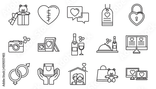 Set of love vector icons with a white background