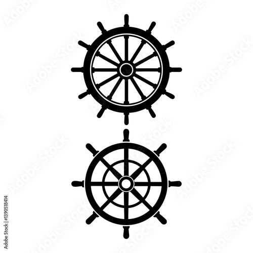 Steering wheel set vector and Silhouette of simple different wheels art vector