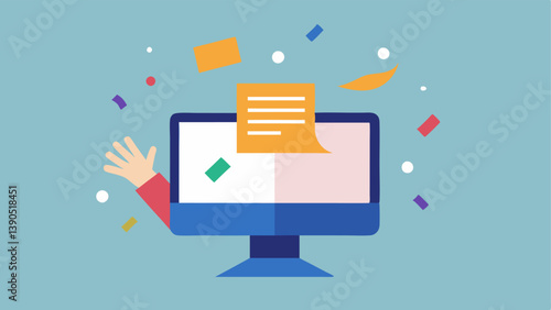 Clicking Publish A hand hovering over a Publish button on a computer screen surrounded by confetti to show excitement about sharing content.