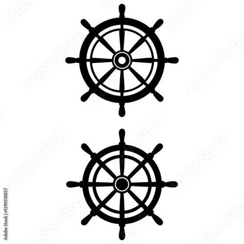 Steering wheel set vector and Silhouette of simple different wheels art vector