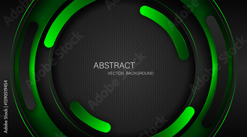 Abstract black and green curves with green lines on dark steel mesh background. with free space for design. modern technology innovation concept background	