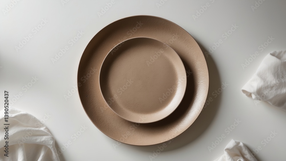 Trendy Circle Brown Dish Plate with Sand Grain Texture, Handmade, Top View Isolated. Trendy Circle Brown Dish Plate with Sand Grain Texture, Handmade, Top View Isolated.